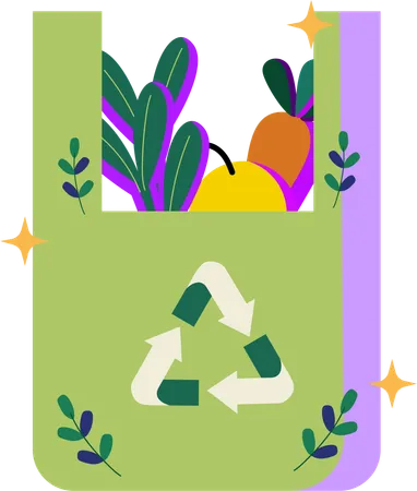 Illustration Of A Stylish Eco Friendly Grocery Tote Designed To Encourage The Use Of Sustainable Alternatives To Plastic Bags イラスト