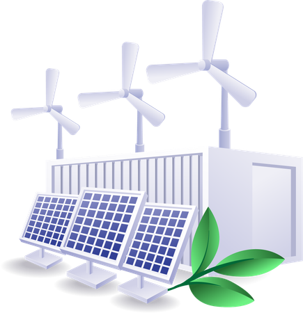 Eco green battery, electrical energy from solar panels  Illustration