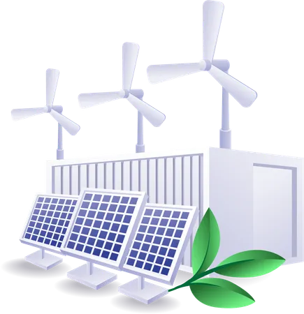 Eco green battery, electrical energy from solar panels  Illustration