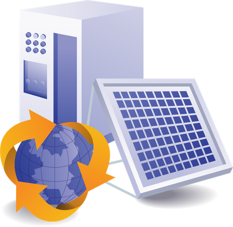 Eco green battery for storing solar panel electrical energy  Illustration