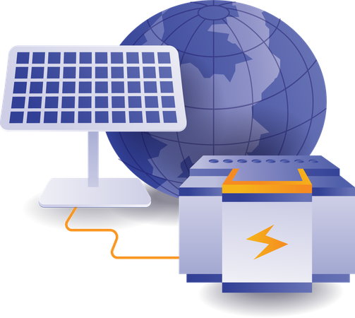 Eco green battery network storing solar panel energy  Illustration