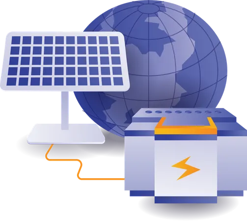 Eco green battery network storing solar panel energy  Illustration