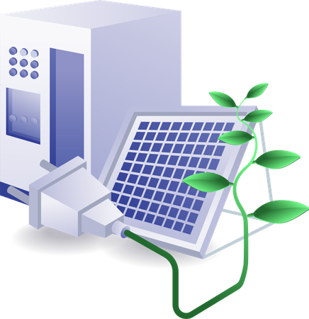 Eco green battery, solar panel electrical energy  Illustration