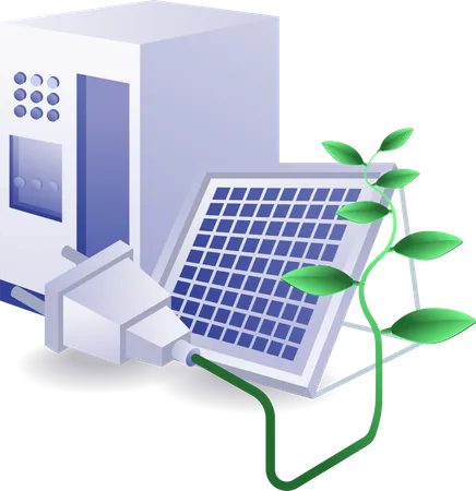 Eco green battery, solar panel electrical energy  Illustration