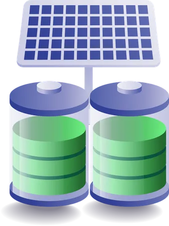 Eco green battery storing solar panel energy  Illustration