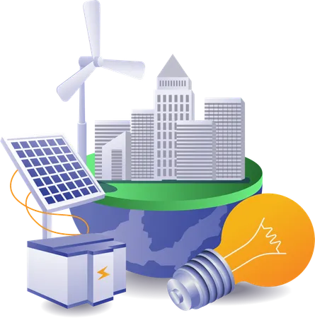 Eco green city with solar panel energy  Illustration