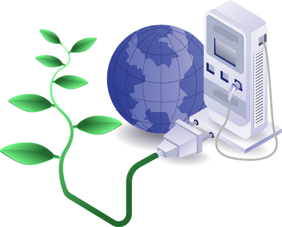 Eco green electric car charging from solar panels  Illustration