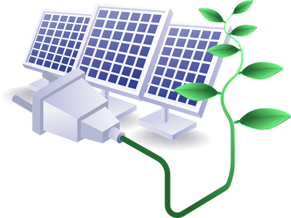Eco green electrical energy from solar panels  Illustration