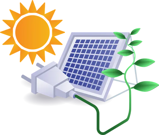 Eco green electrical energy from solar panels  Illustration