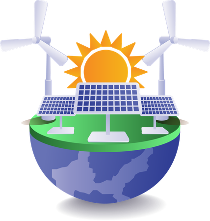 Eco green electrical energy from solar panels  Illustration