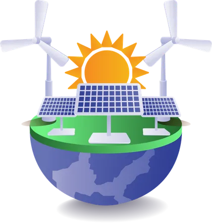 Eco green electrical energy from solar panels  Illustration