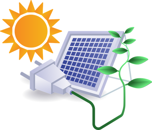 Eco green electrical energy from solar panels  Illustration