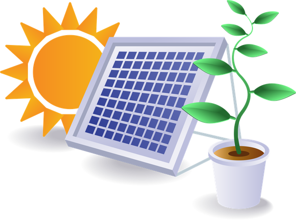 Eco green electrical energy from sun  Illustration