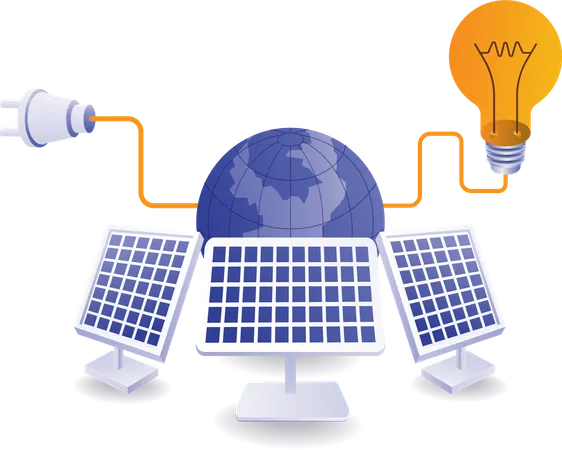 Eco green electricity from solar panel energy technology  Illustration