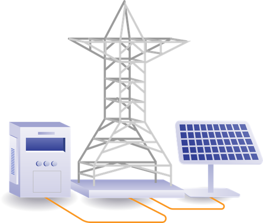 Eco green electricity network from solar panel energy  Illustration