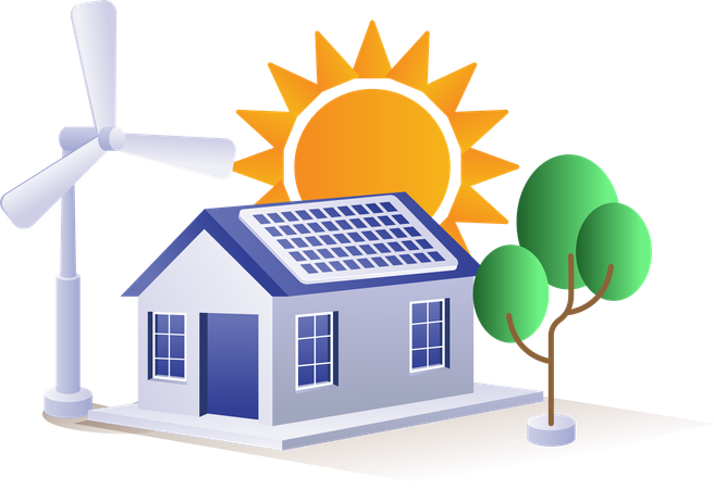Eco green home electrical energy from the sun  일러스트레이션