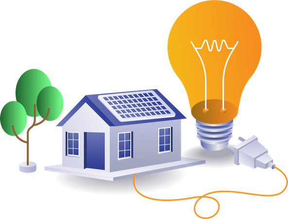 Eco green house with solar panel electrical energy  Illustration