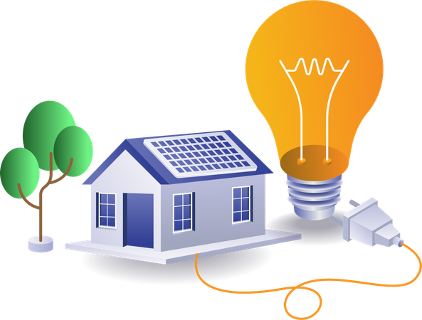 Eco green house with solar panel electrical energy  Illustration