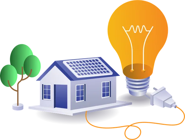 Eco green house with solar panel electrical energy  Illustration