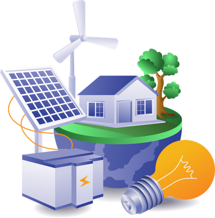 Eco green house with solar panel energy  일러스트레이션