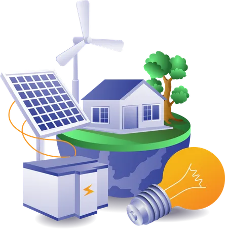 Eco green house with solar panel energy  Illustration