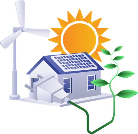 Eco green infographic home electricity from solar panels and windmill energy  Illustration