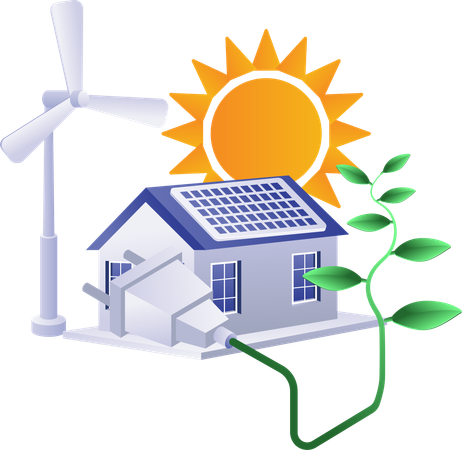 Eco green infographic home electricity from solar panels and windmill energy  Illustration