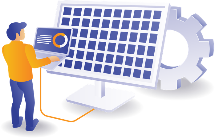 Eco green installing solar energy panels  Illustration