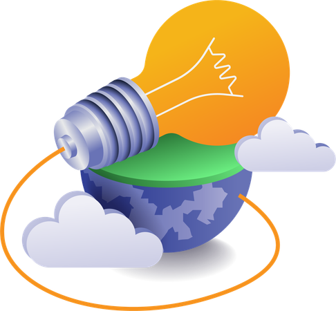 Eco green light bulb on piece earth  Illustration