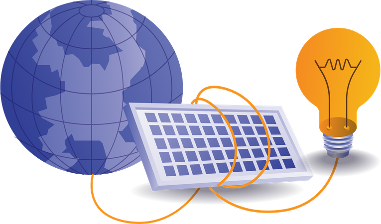 Eco green of battery solar panel electrical energy  Illustration