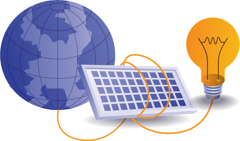 Eco green of battery solar panel electrical energy  Illustration