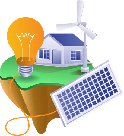 Eco green of home electricity with solar panel energy  Illustration