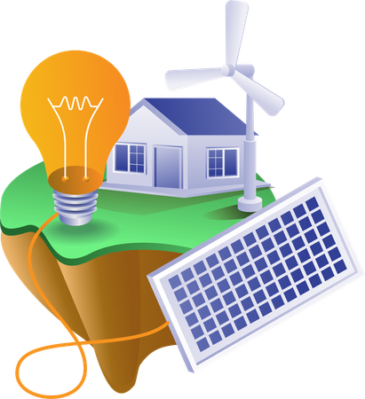 Eco green of home electricity with solar panel energy  Illustration