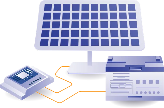 Eco green of solar panel channels with storage battery  Illustration