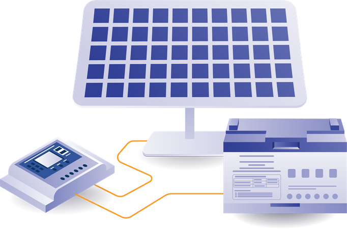 Eco green of solar panel channels with storage battery  Illustration