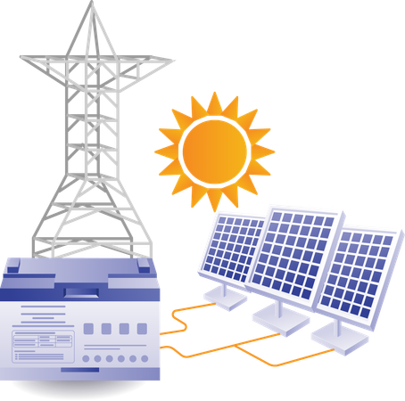 Eco green of solar panel network for home electricity  Illustration