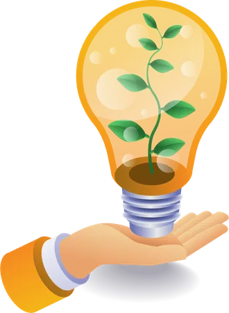 Eco green plant dop lamp above hand  Illustration