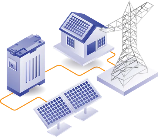 Eco green solar panel for home power lines  Illustration