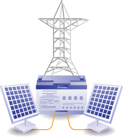 Eco green solar panel for home power lines  Illustration