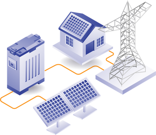 Eco green solar panel for home power lines  Illustration