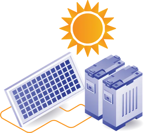 Eco green Solar panels and batteries  Illustration