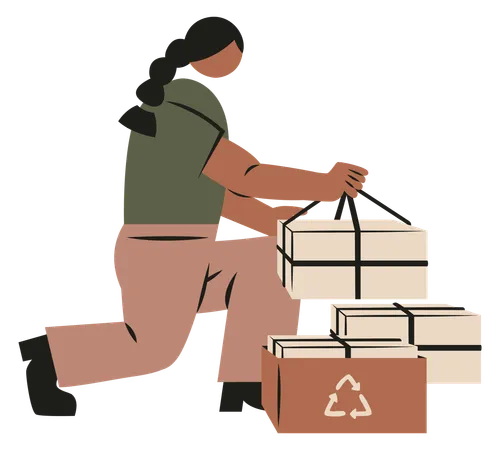 Woman sorting paper pile  イラスト