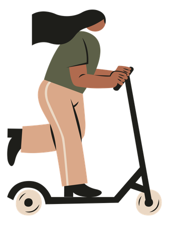 Jeune femme chevauchant un scooter électrique  Illustration