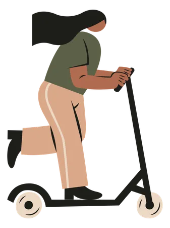 Jeune femme chevauchant un scooter électrique  Illustration