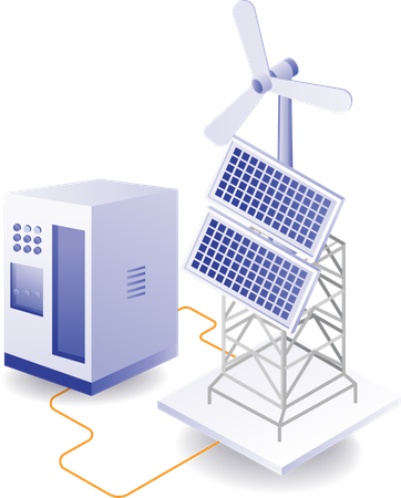 Painel solar ecológico e energia eólica  Ilustração