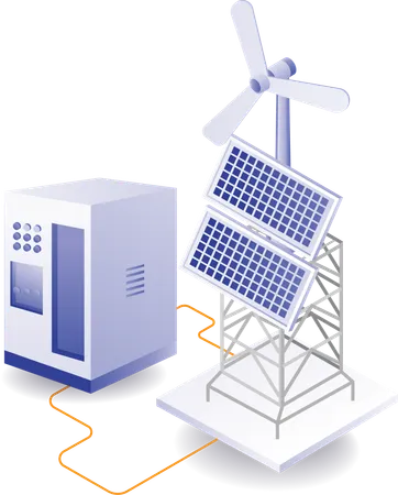 Painel solar ecológico e energia eólica  Ilustração