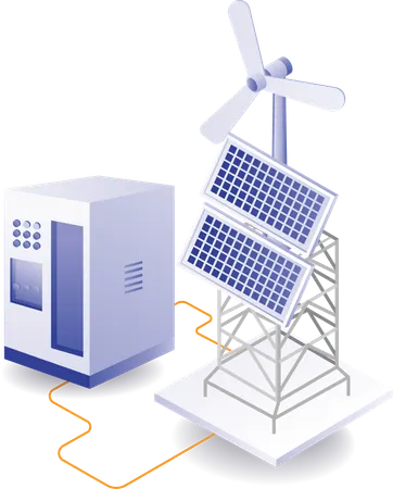 Eco solar panel and windmill energy  Illustration