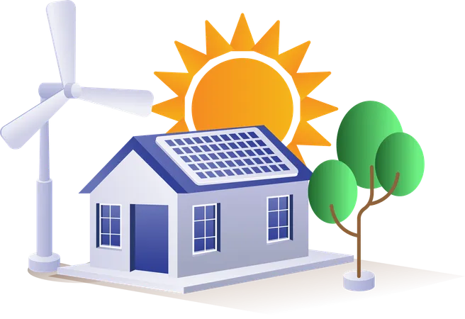 Energia elétrica doméstica ecológica do sol  Ilustração