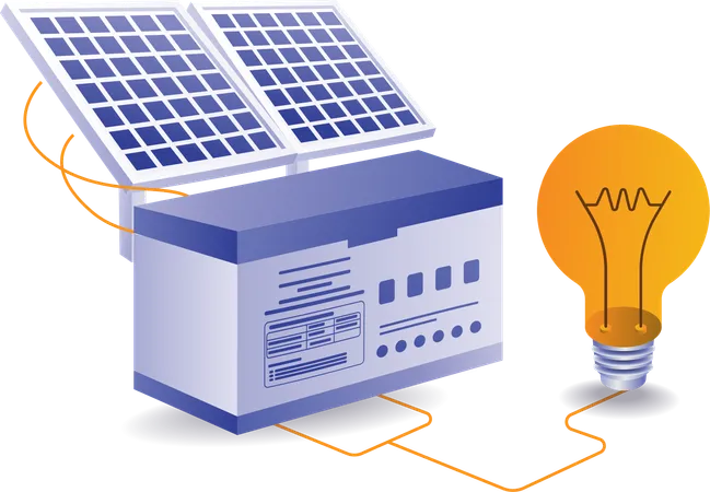 Eco verde de bombilla con batería de panel solar.  Ilustración