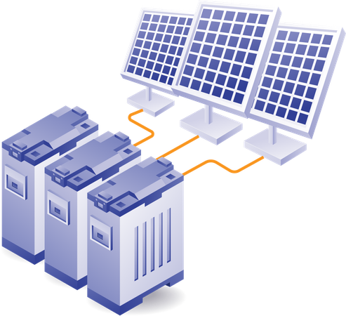 Eco verde do painel solar e rede de baterias  Ilustração